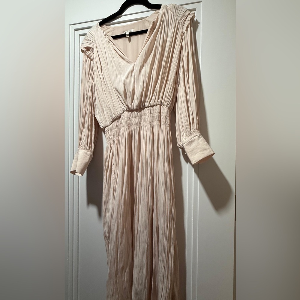 Joie Rheia | Cream Midi Button Long Sleeve Elegant Blouson Dress | Size Small